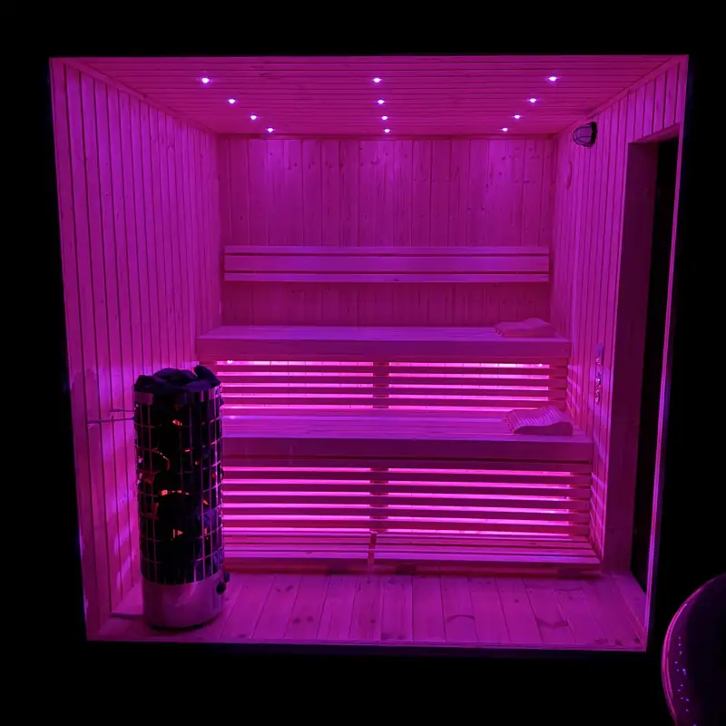 Vierkante buitensauna Q-cube | Q cube led verlichting